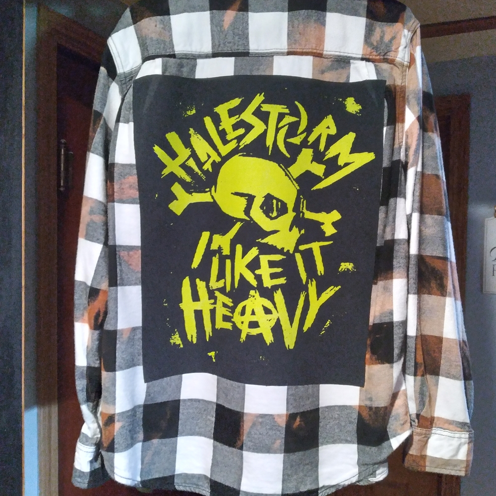 Upcycled Bleached Flannel Shirt W/ RARE HALESTORM back Patch
